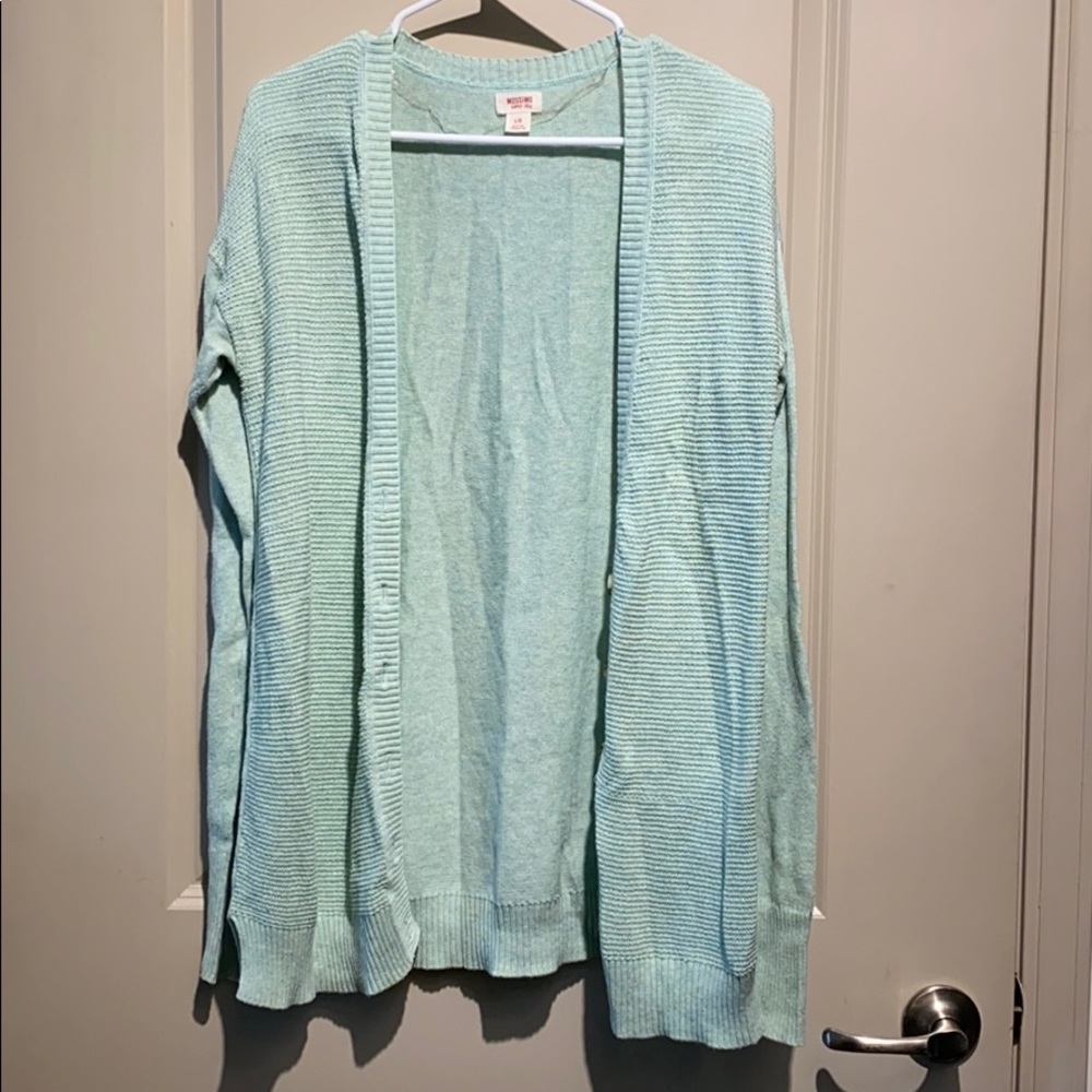 Pastel blue/green knit cardigan with buttons